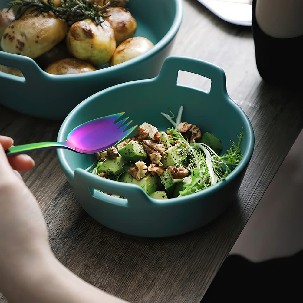 Yfwood Sporks, 4-Pack 18/10 Stainless Steel Sporks 7.4 Inches Long Handle Dessert Spoons Ice Cream Spoons Salad Forks Flatware S